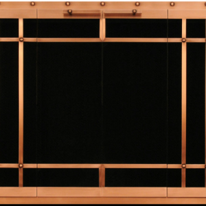 A David Kimberly Architect Series B-3 With Rivots fireplace screen with a black background.