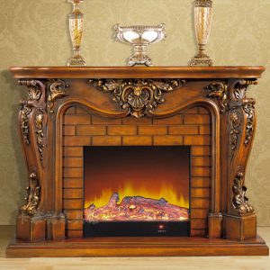 An ornate Stoll Triple Panel Screen fireplace mantle.