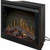 A black Dimplex 39 Deluxe Built-in Electric Fireplace with logs in it.