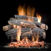 A fireplace with Golden Blount Big Tex Vented Gas Log Set on a black background.