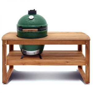 The big green egg on a Hardwood Tables - Acacia.