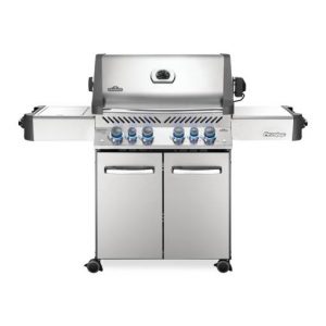 A Napoleon Prestige P500RSIB gas grill with two burners.