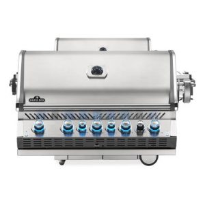 A Napoleon Prestige Pro 665RB grill with blue burners.