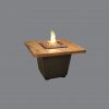 An American Fyre Designs Cosmo Square LP in French Barrel Oak fire pit on a grey background.