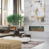 A modern living room with a Dimplex Optimyst-Pro 1500 Built-In Electric Firebox.