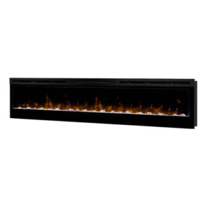 A Dimplex Prism Series 74 Linear Electric Fireplace with flames.