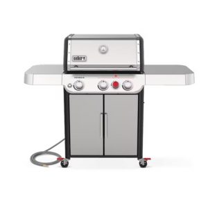 A Weber Genesis S-325s gas grill with two burners on a white background.