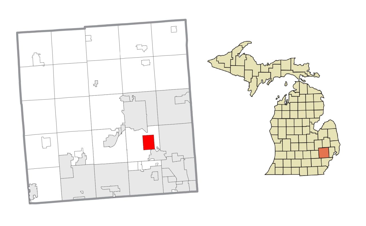 A map showing the location of a city in michigan.