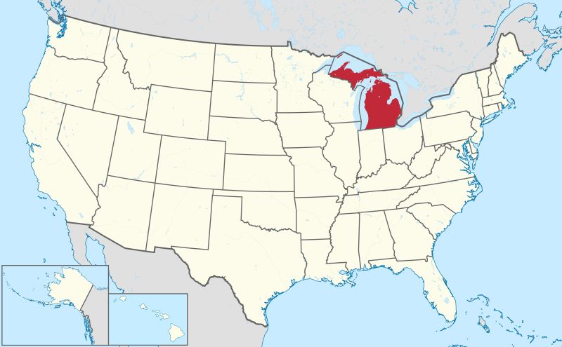 A map of the united states with the state of michigan highlighted.