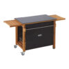 A black Eno Plancha BERGERAC 2400 Stainless kitchen cart on wheels with a black top.